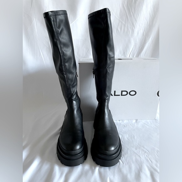 Aldo Women’s Black Lug Sole Knee High Boot Size 7 - Picture 4 of 12